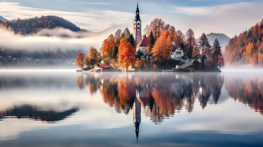 View of Bled lake and island